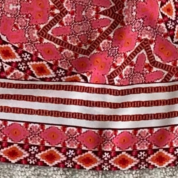 Talbots Split Neck Geometric Print Long Sleeve Blouse Coral/Pink MP Lightweight - Picture 9 of 12